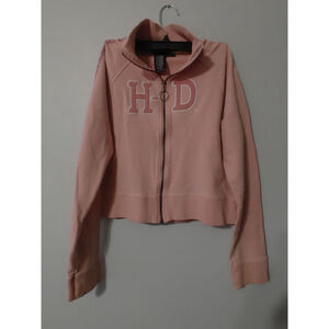 Girls Harley-Davidson Deep Rose Pink HD Logo Ribbon Sleeve Full-Zip Sweatshirt L